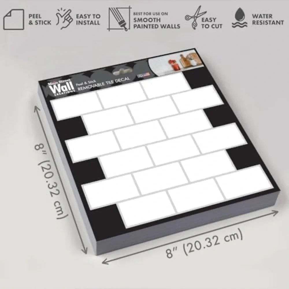 24 Sheets Pack. 8”x8” Removable White Tile Decal for Walls